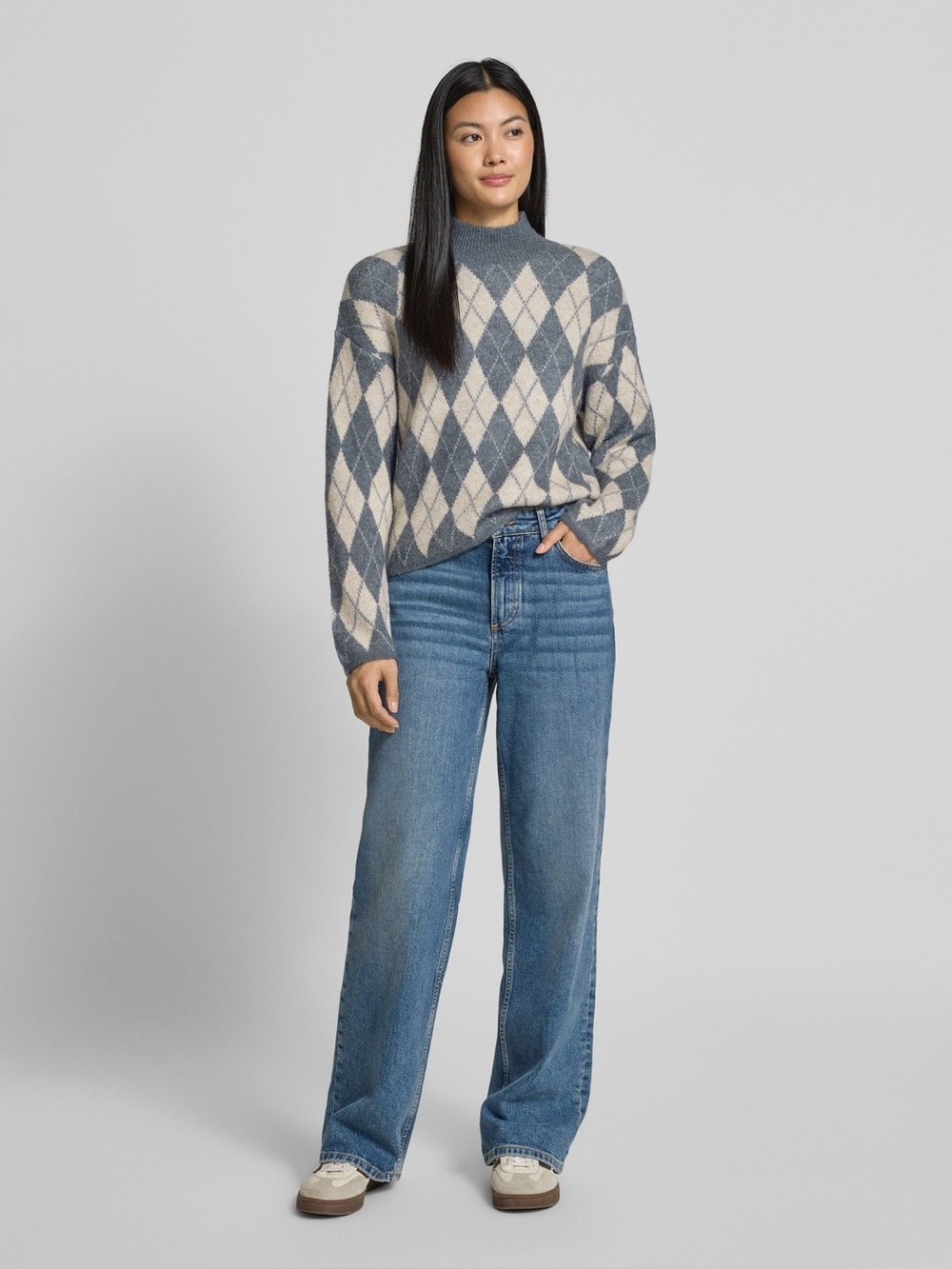 b.young BYNAFTA Argyle Alpaca Wool Blend Sweater Size S NWT